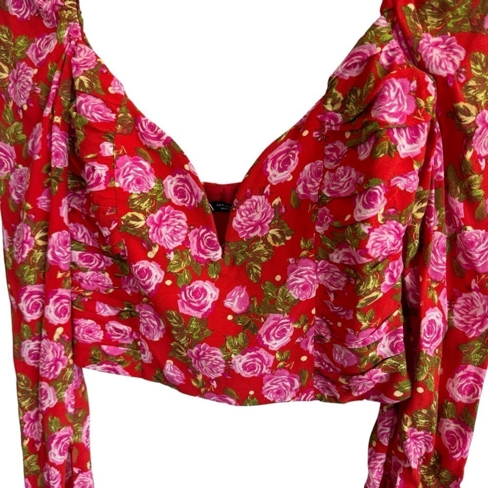 Zara Floral Draped Long Sleeve Bustier Style Crop Top, Size S - Picture 5 of 12